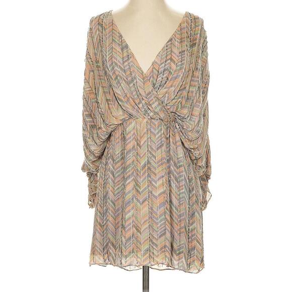 Parker Fully Beaded Pastel Chevron 100% Silk Chiffon Dress XS Art Deco Cocktail - Picture 4 of 9